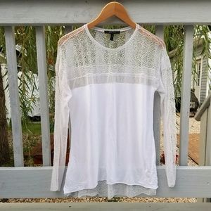 Sheer lace back white long sleeve shirt